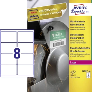 Avery-Zweckform L7914-40 Etikete 99.1 x 67.7 mm Polietilen film Bijela 320 ST Trajno Univerzalne naljepnice slika