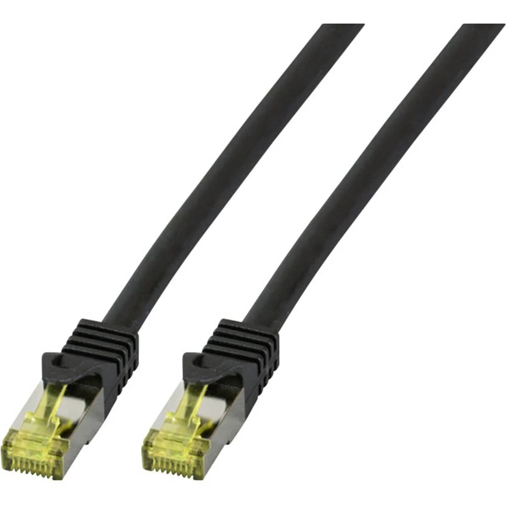 LAN (RJ45) Mreža Priključni kabel CAT 6a (sirovi kabel CAT 7) S/FTP 5 m Crna Vatrostalan, Bez halogena, sa zaštitom za nosić, po slika