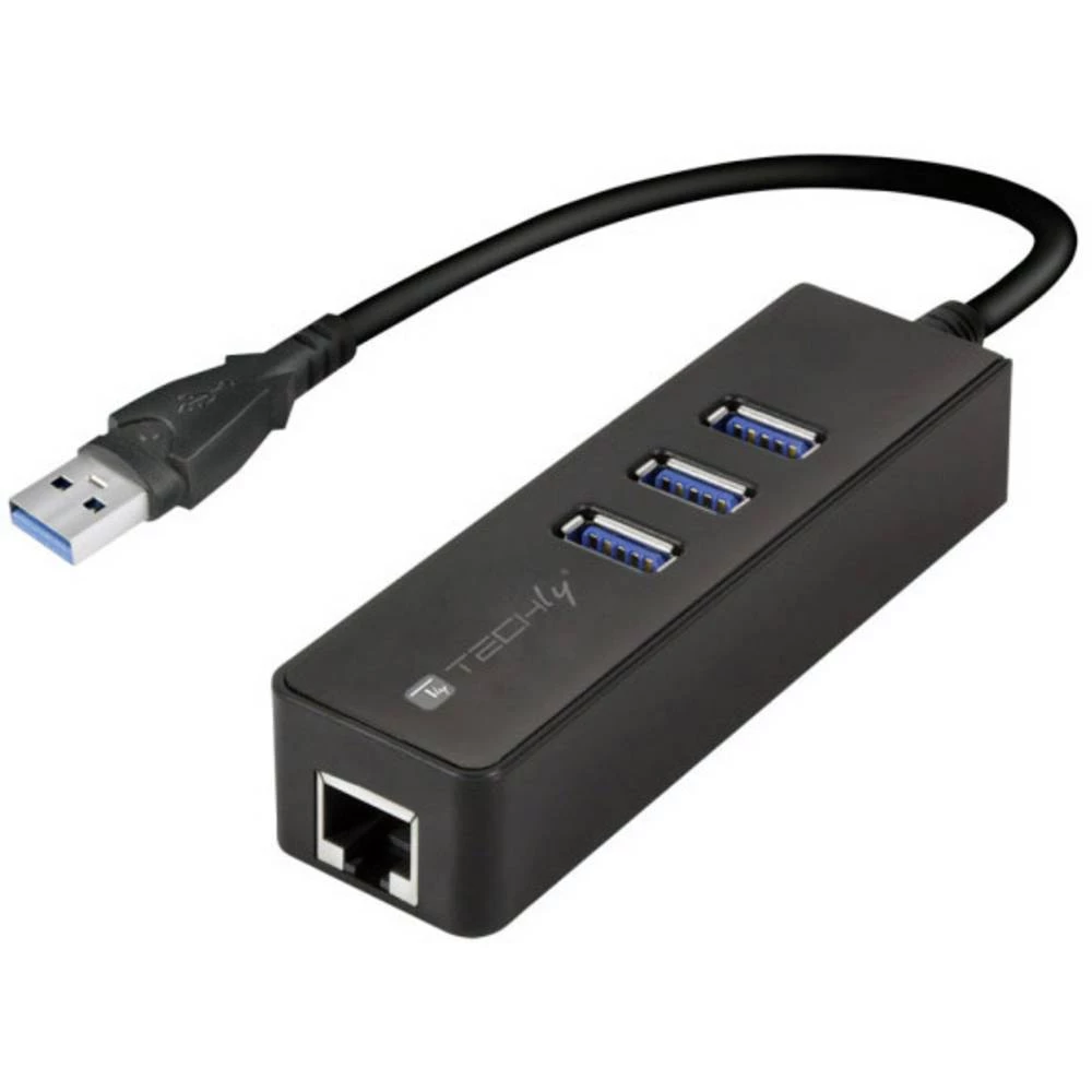 USB 3.0 Pretvarač [1x Muški konektor USB 3.0 tipa A - 1x Ženski konektor RJ45] Crna uklj. USB 3.0 razdjelnik s 3 porta TECHly slika