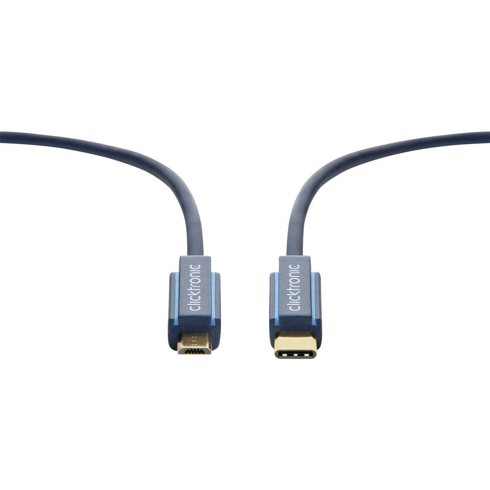 clicktronic USB 2.0 Priključni kabel [1x Muški konektor USB-C&trade; - 1x Muški konektor Micro USB ] 0.5 m Plava boja slika