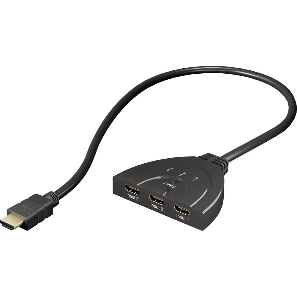 3 vrata HDMI prekidač Goobay 58971 LED zaslon, Podržava Ultra HD, Pozlaćeni konektori 3840 x 2160 piksel slika