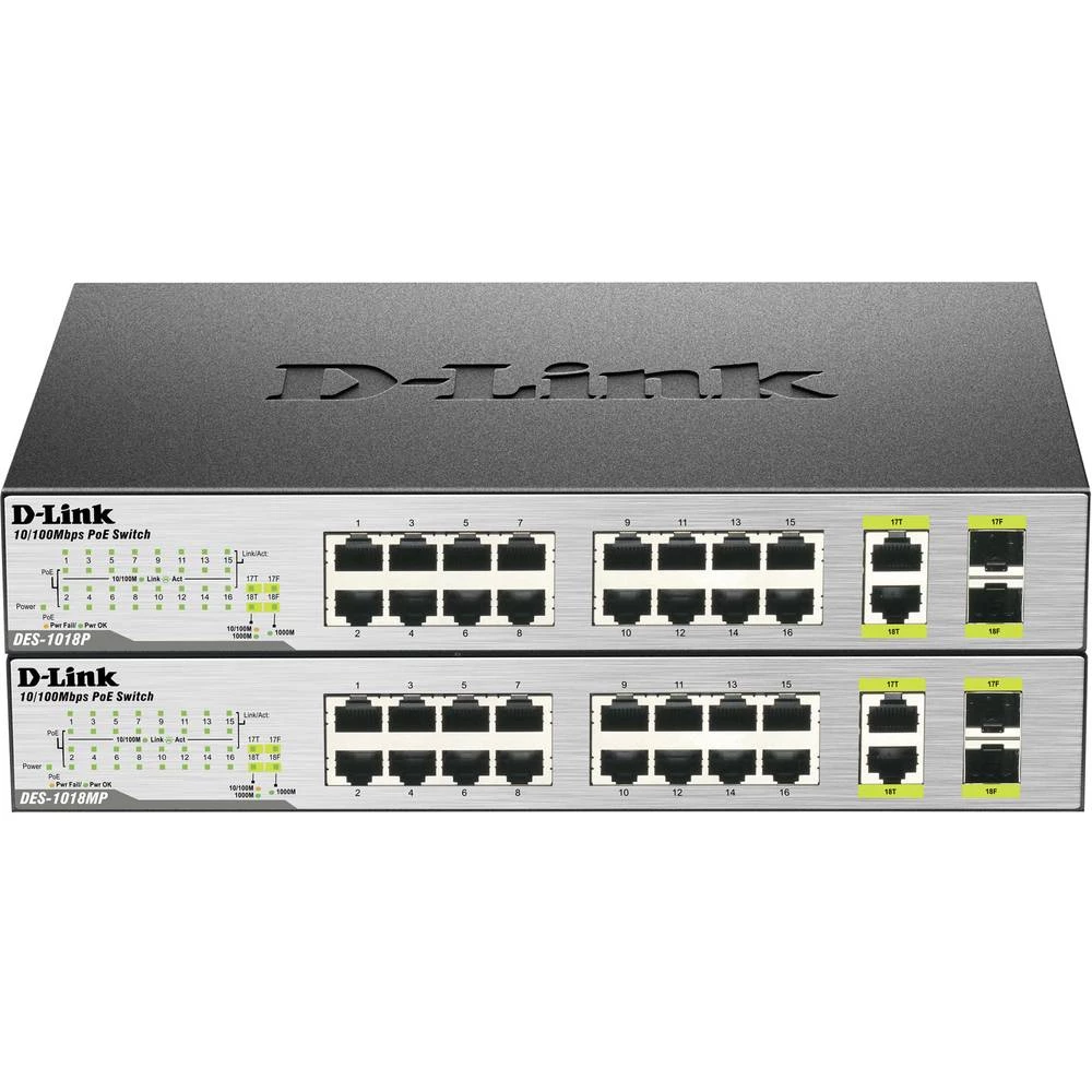 Mrežni preklopnik D-Link DES-1018MP 16 + 2 ulaza 100 Mbit/s PoE funkcija slika
