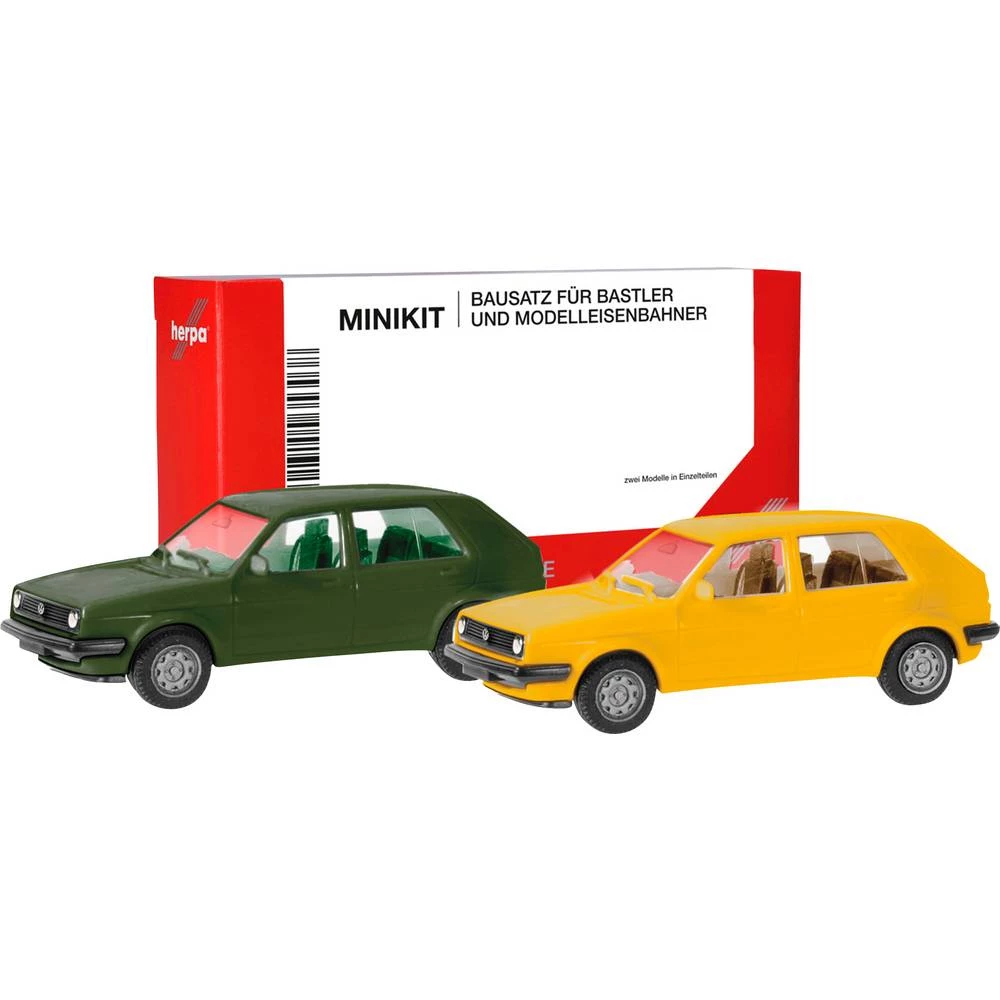 Herpa 012195-010 h0 model automobila Volkswagen Golf II s 4 vrata, maslinasto zelena i žuta boja metle slika