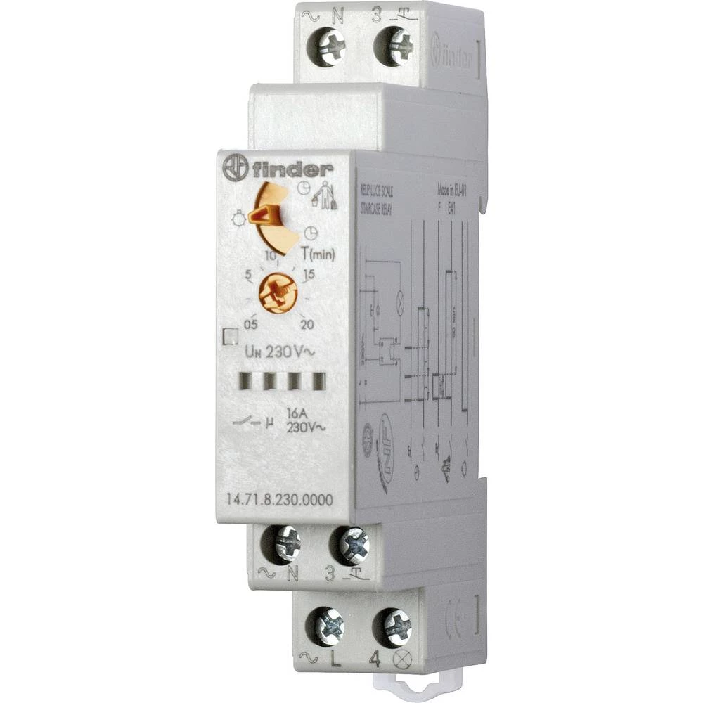 Finder 14.71.8.230.0000 Svjetlosni automat za stubišta Višefunkcijski 230 V/AC 5 ST ATT.FX.TIME-RANGE: 30 s - 20 min 1 zatvarač slika