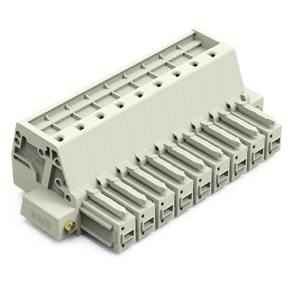 1-žilni ženski konektor, ugurati CAGE CLAMP®, 10 mm², Razmak 7,62 mm, 9 igla, 100% zaštita od pogrešnog parenja, vijčana prirubnica, 10,00 mm², Svijetlo siva WAGO kućište kabelske utičnice Raster... slika