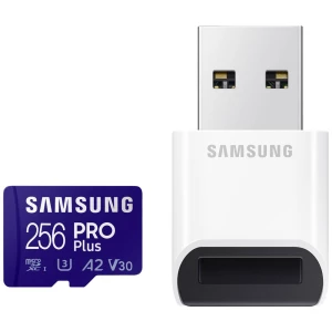 Samsung PRO Plus sdxc kartica 256 GB Class 10, Class 10 UHS-I, UHS-I, v30 Video Speed Class 4K video podrška, a2 standard , uklj. USB čitač kartica, otporan na udarce slika