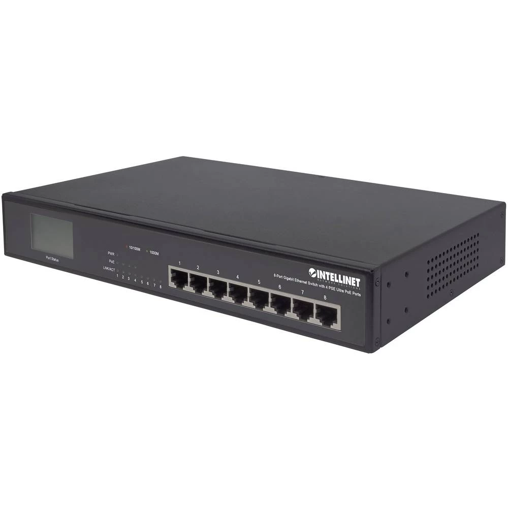 Intellinet 8-Port Gigabit Ethernet Switch mit 4 Ultra PoE-Ports und LCD-Anzeige 140W 19" 19" mrežni prekidač RJ45 1 Mbit/s slika