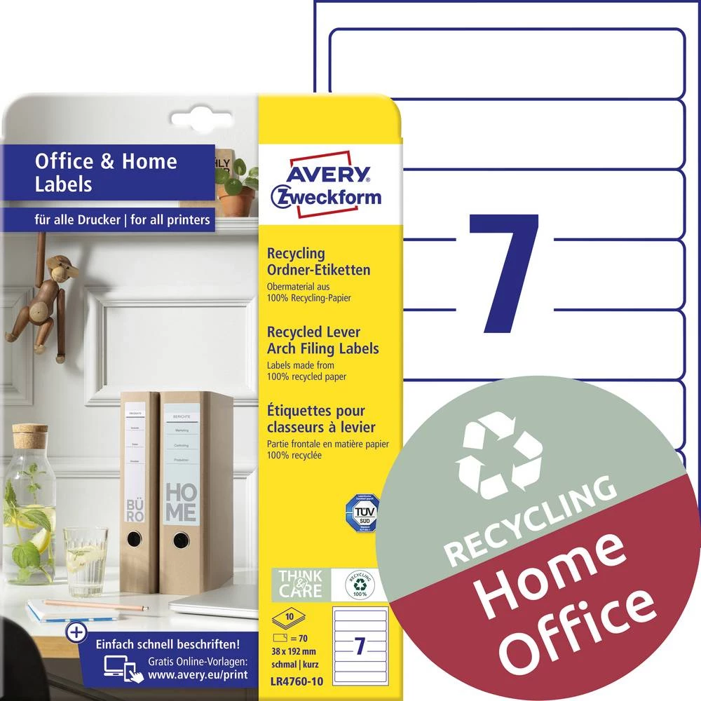 Avery-Zweckform naljepnice za datoteke LR4760-10 38 x 192 mm reciklirani papir bijela trajno 70 St. slika