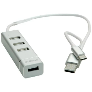 ROLINE USB 2.0 čvorište za prijenosno računalo, 4 porta, tip A+C priključni kabel Roline 14.02.5037 4 ulaza USB kombinirani hub  srebrna slika