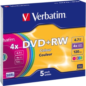 DVD+RW prazan 4.7 GB Verbatim 43297 5 ST Slimcase Obojeni slika