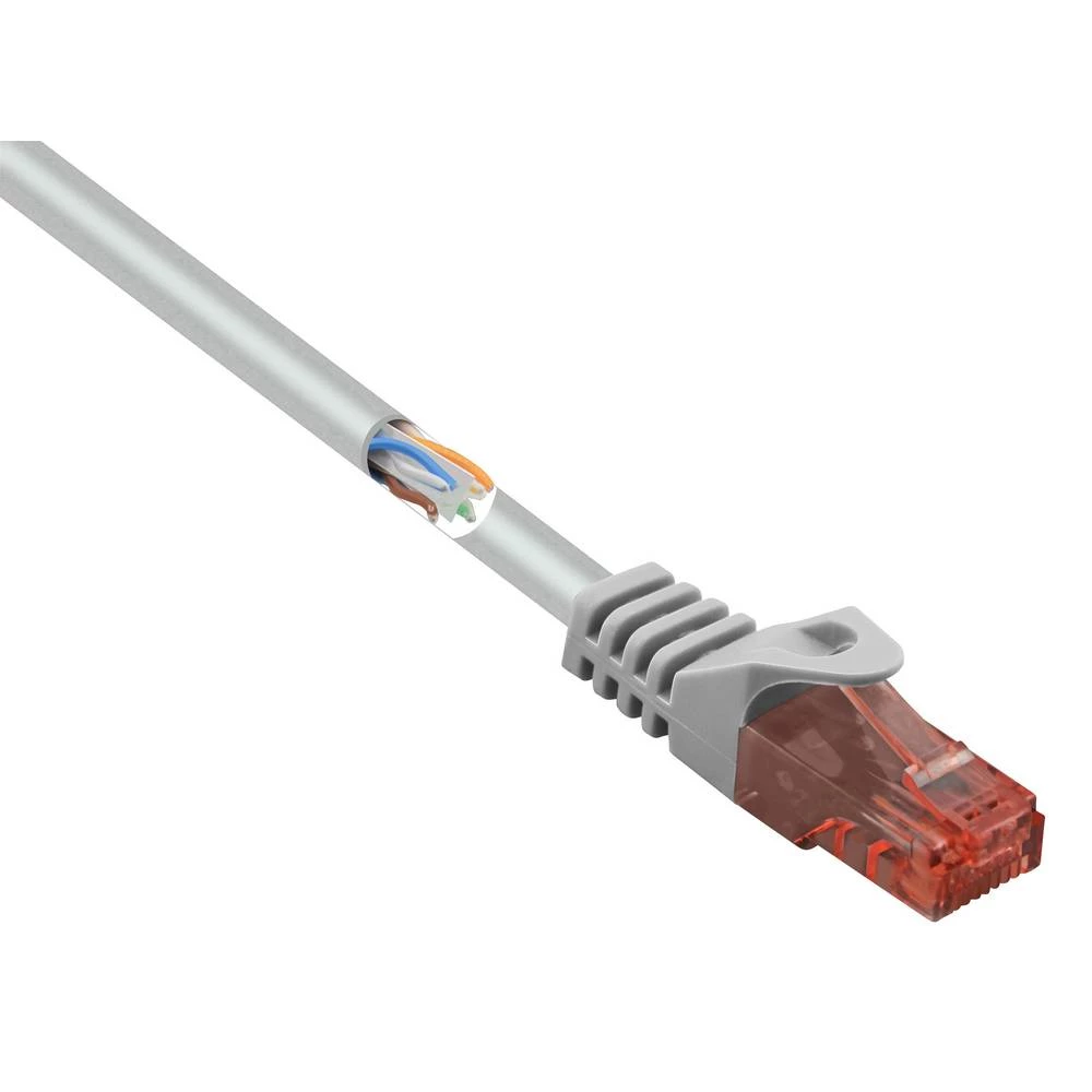 LAN (RJ45) Mreža Priključni kabel CAT 6 U/UTP 0.15 m Siva sa zaštitom za nosić, Bez halogena Basetech slika