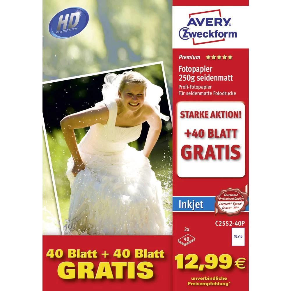 Foto papir Avery-Zweckform Photo Paper C2552-40P 10 x 15 cm 250 gm&sup2; 80 Stranica Svileni mat slika