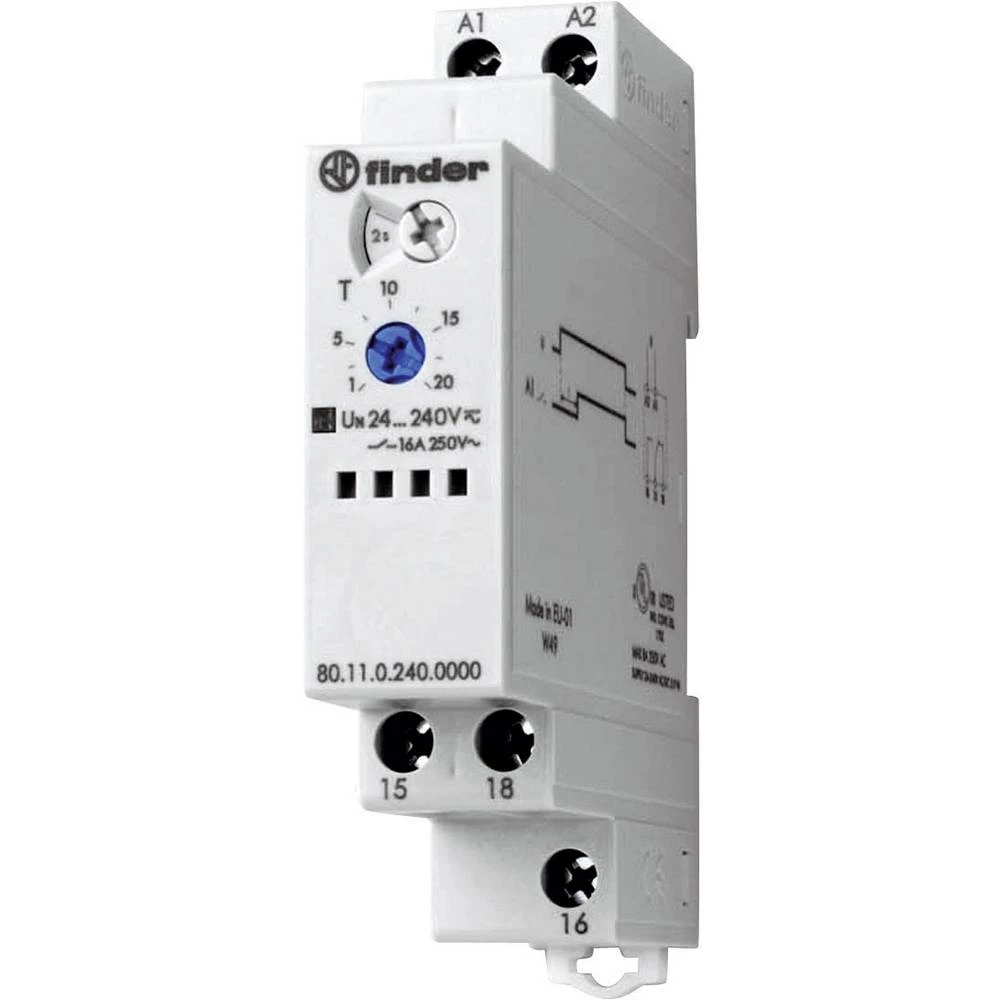 Finder 80.11.0.240.0000 Vremenski relej Jednofunkcionalan 10 ST ATT.FX.TIME-RANGE: 0.1 s - 20 h 1 prebacivanje slika