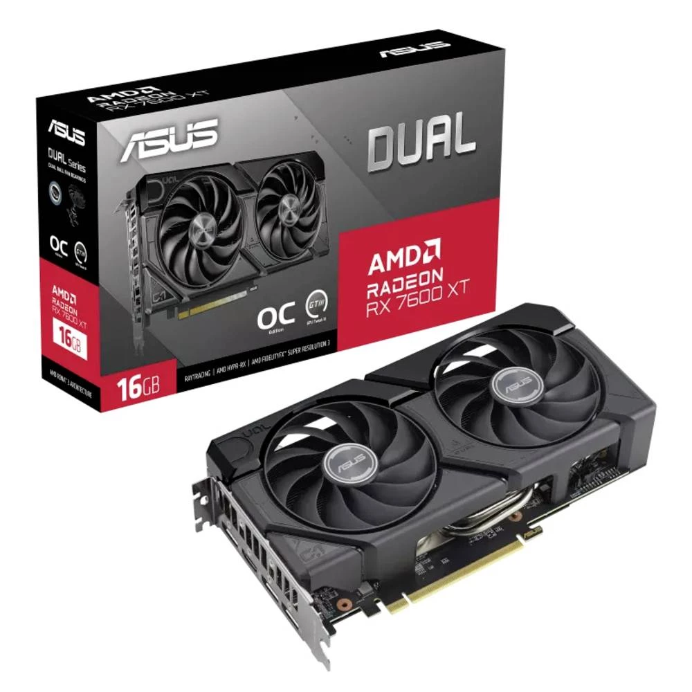 Asus grafička kartica AMD Radeon RX 7600 XT Dual OC Edition  16 GB GDDR6-RAM PCIe x16  HDMI™, DisplayPort slika