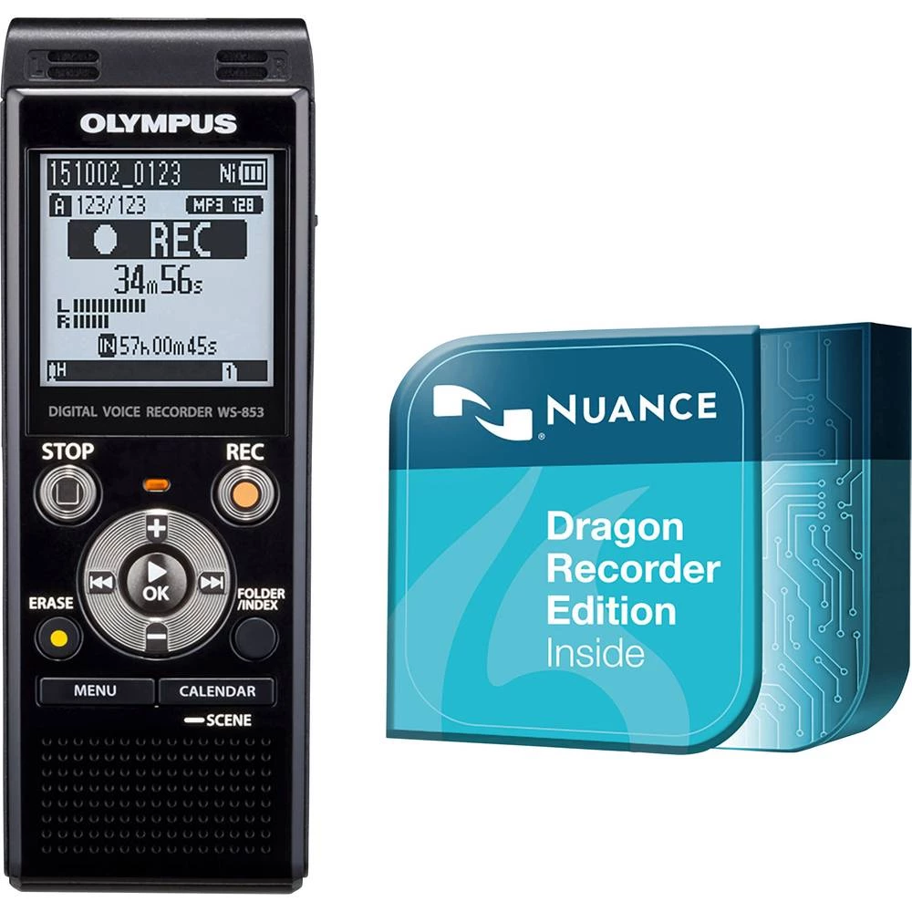 Digitalni diktafon Olympus WS853 + Dragon Recorder Edition Vrijeme snimanja (maks.) 2080 h Crna Uklj. softver za prepoznavanje g slika