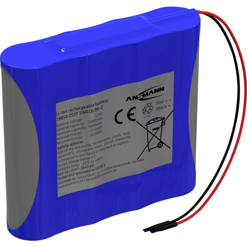 Ansmann 2S2P Akkupack 4x 18650 Kabel Li-Ion 7.2V 5200mAh aku-pack 4x Li-Ion 7.2 V 5200 mAh slika
