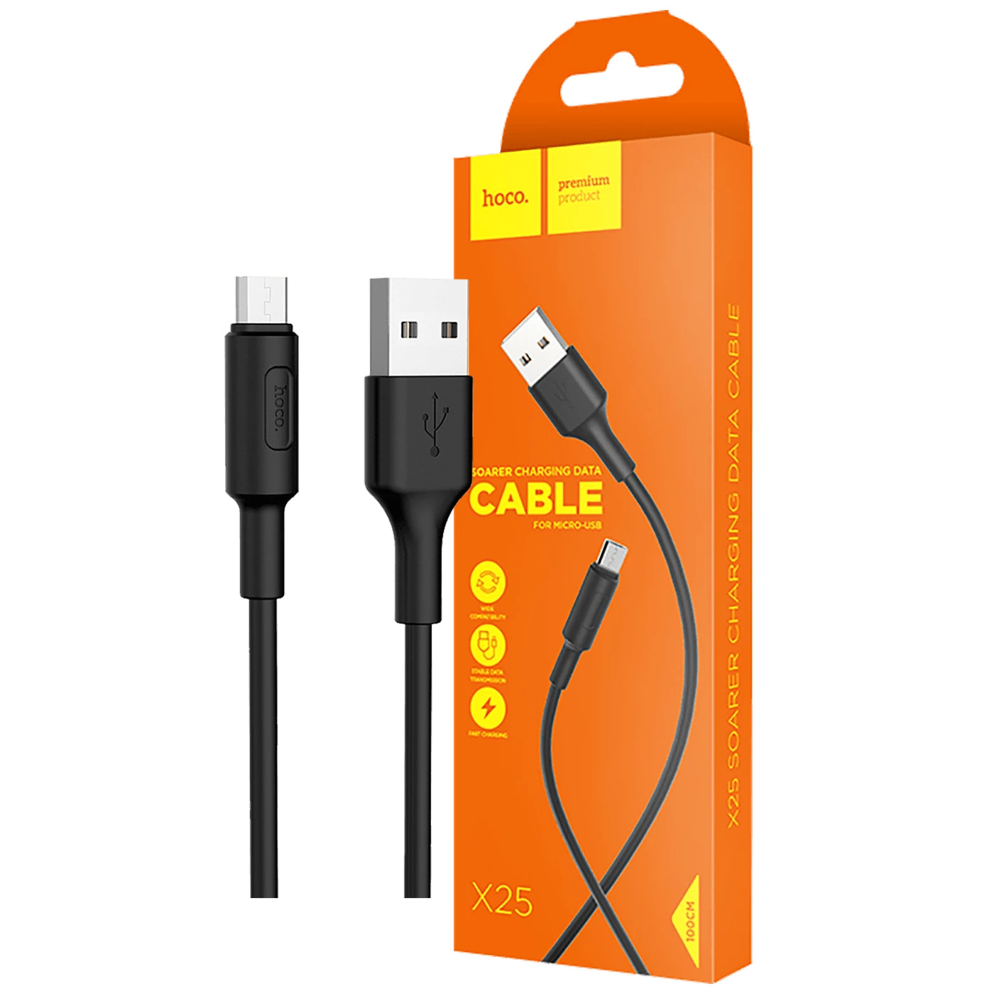 USB kabel za smartphone, micro uSB kabel, 1 met., 2 A, crna slika